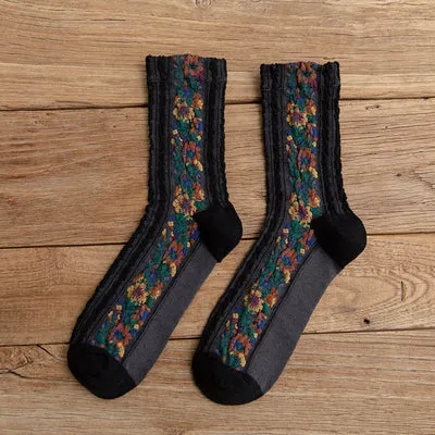 4 Pairs Vintage Socks Women's Long Tube Socks Floral