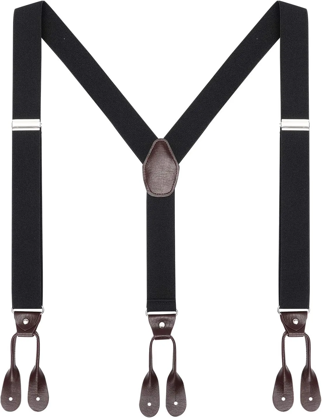 AWAYTR Mens Brown Button End Suspenders - Adjustable Elastic Y Shape Tuxedo Suspender