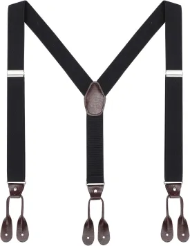 AWAYTR Mens Brown Button End Suspenders - Adjustable Elastic Y Shape Tuxedo Suspender