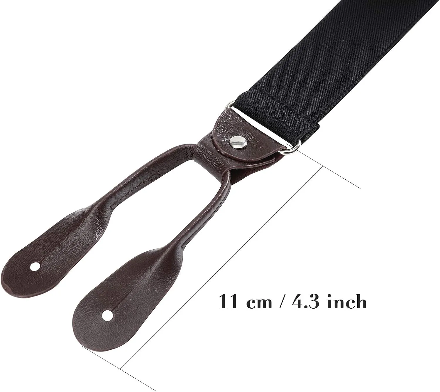 AWAYTR Mens Brown Button End Suspenders - Adjustable Elastic Y Shape Tuxedo Suspender