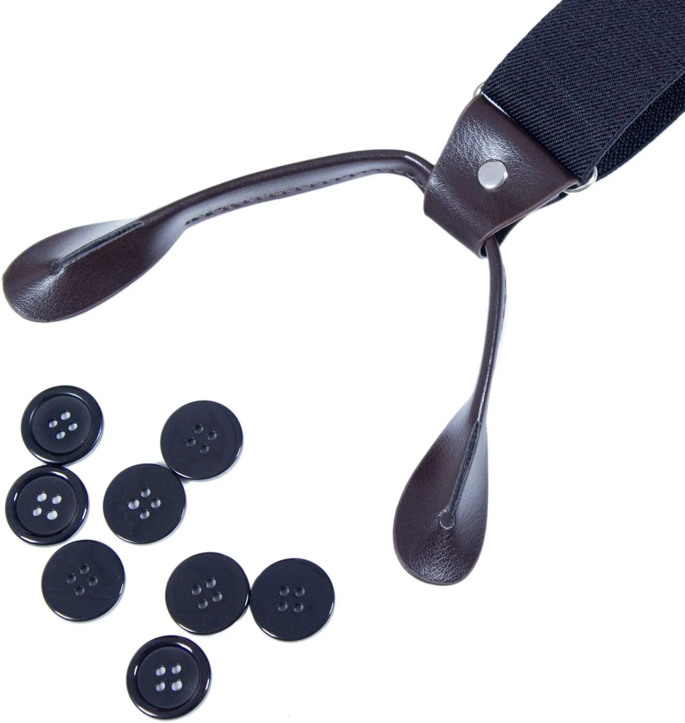 AWAYTR Mens Brown Button End Suspenders - Adjustable Elastic Y Shape Tuxedo Suspender