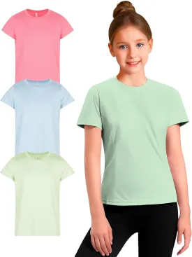 Girl's Athletic Shirts 3 Pack Crew Neck Short Sleeve Tees Summer Active Tops for Teen Girls Soccer & Sports Tshirts for Teens