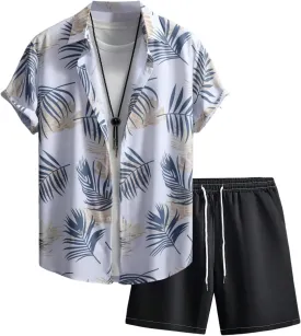 GORGLITTER Men's 2 Piece Vacation Beach Outfits Floral Button Down Shirt and Shorts Cruise Attire Sets
