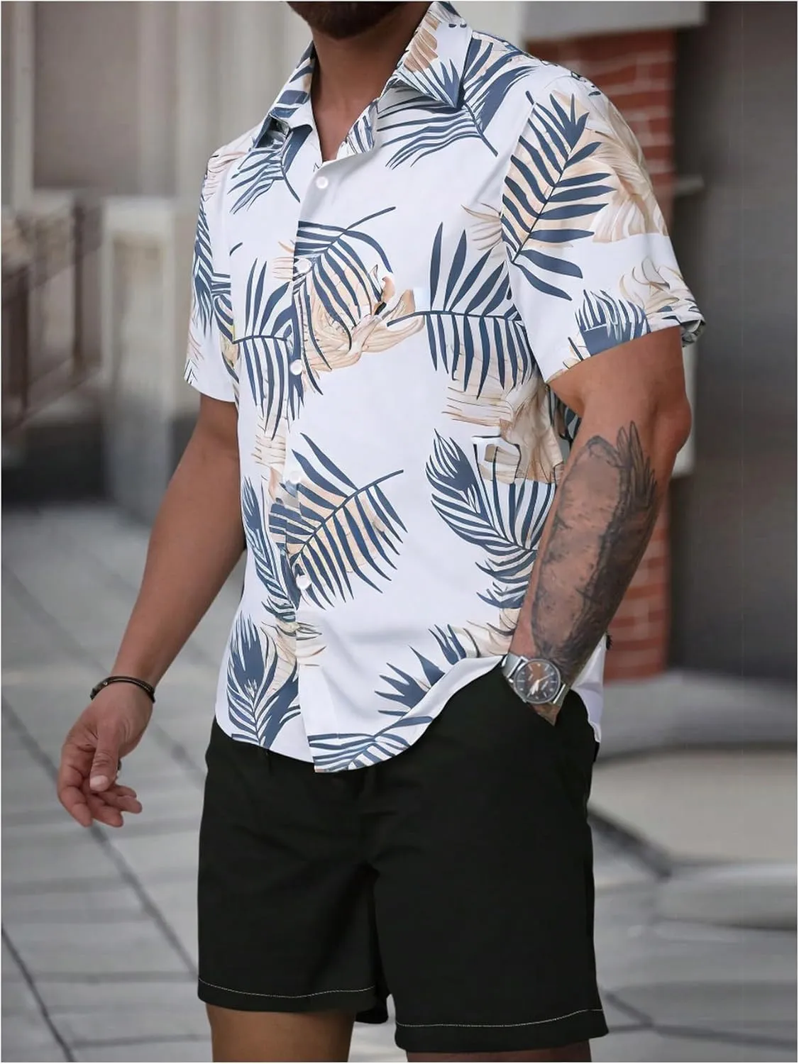 GORGLITTER Men's 2 Piece Vacation Beach Outfits Floral Button Down Shirt and Shorts Cruise Attire Sets