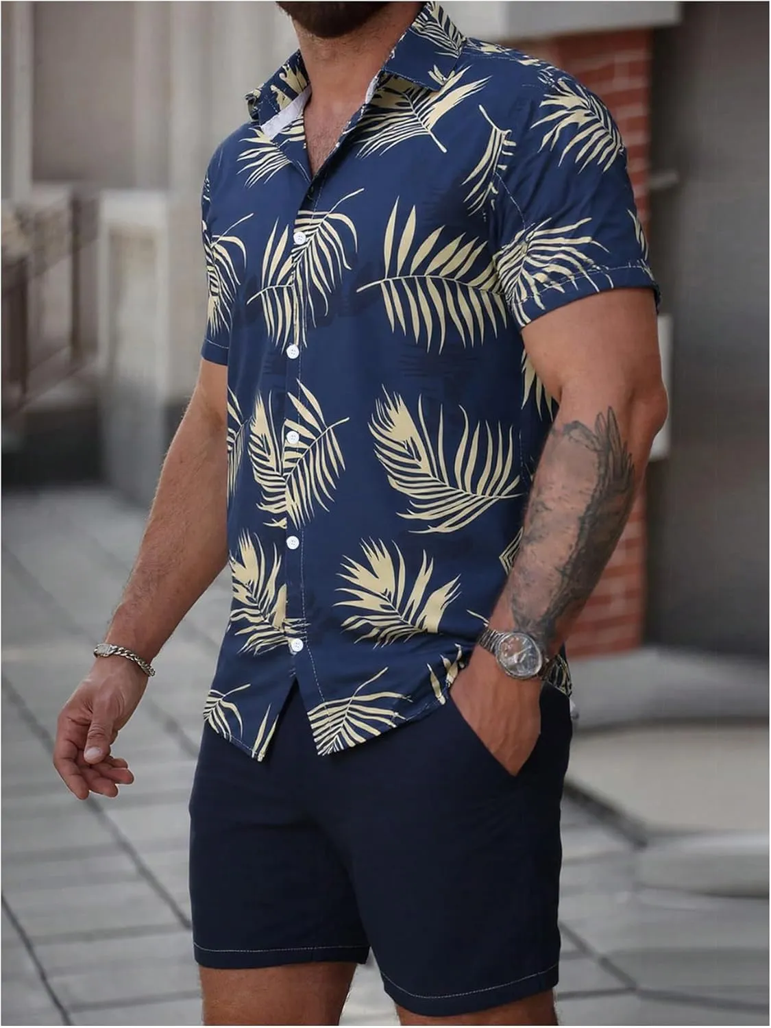GORGLITTER Men's 2 Piece Vacation Beach Outfits Floral Button Down Shirt and Shorts Cruise Attire Sets