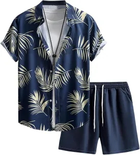 GORGLITTER Men's 2 Piece Vacation Beach Outfits Floral Button Down Shirt and Shorts Cruise Attire Sets