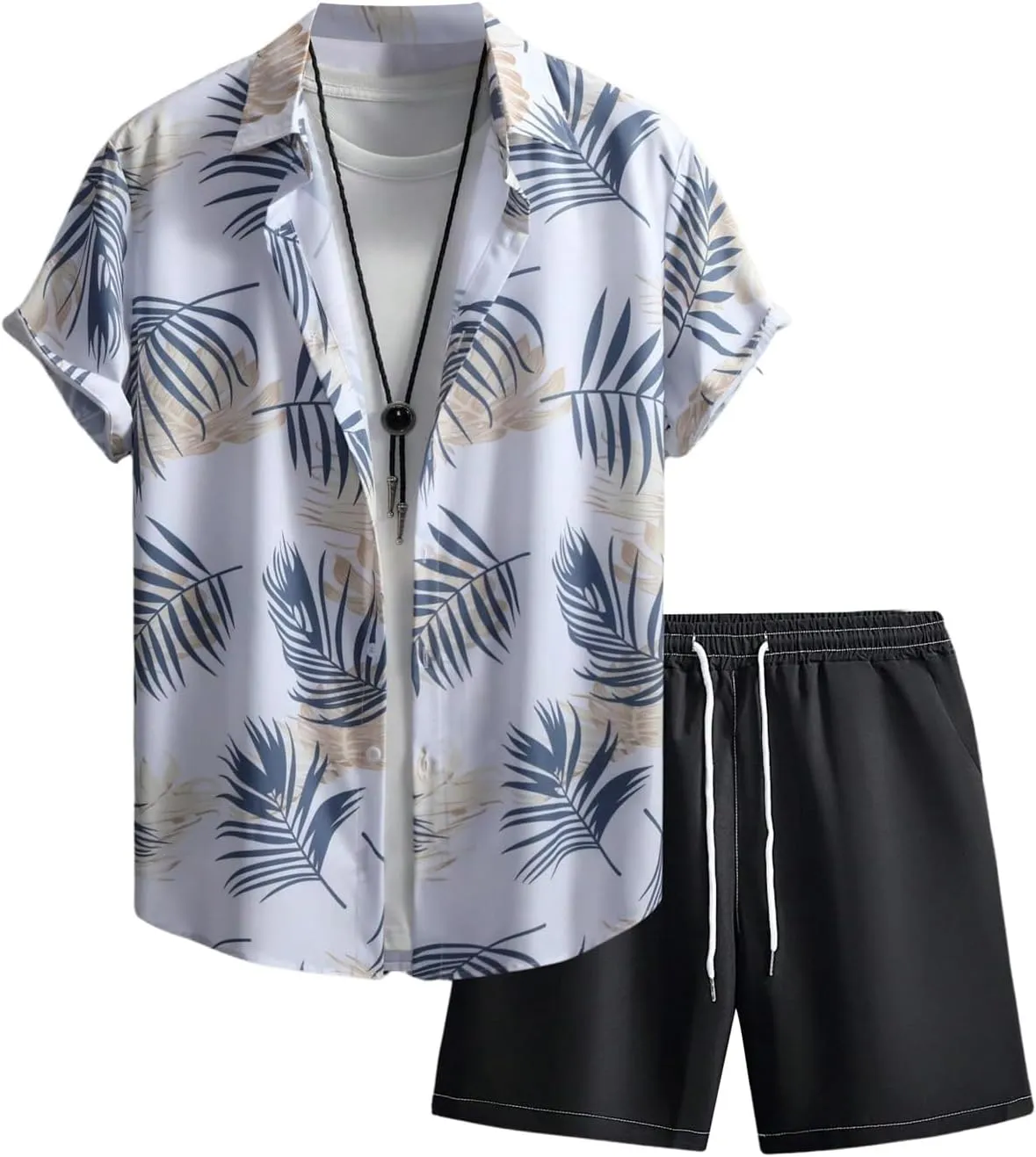GORGLITTER Men's 2 Piece Vacation Beach Outfits Floral Button Down Shirt and Shorts Cruise Attire Sets