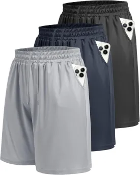LalaHooK 3 Pack Athletic Gym Mens Shorts - Casual Black Quick Dry Basketball Shorts with Pockets for Workout Running
