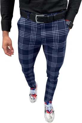 Men's Fashion Stretch Dress Pants Slim Fit Plaid Pants Business Suit Pants Casual Golf Pants