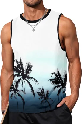 Mens Tank Tops Beach Summer Sleeveless Shirts Graphic Palm Tree Vacation Tanks Muscle Gym Tank Top
