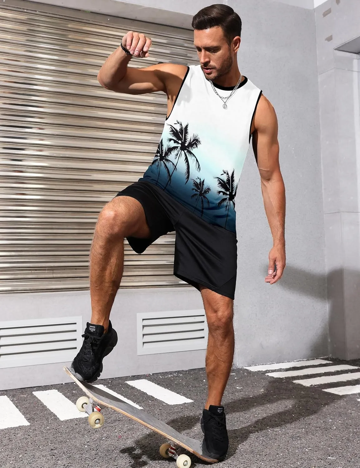 Mens Tank Tops Beach Summer Sleeveless Shirts Graphic Palm Tree Vacation Tanks Muscle Gym Tank Top