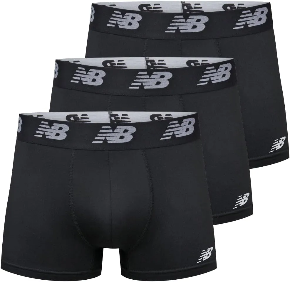 New Balance Men's No Fly Trunks Underwear, Jacquard Waistband, Breathable Lightweight, Moisture Wicking (3 Pack)