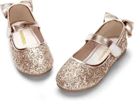 PANDANINJIA Toddler/Little Kid Girl's Angela Dress Mary Jane Ballet Flats Bow Flower Girl Wedding Party Ballerina Flat Shoes