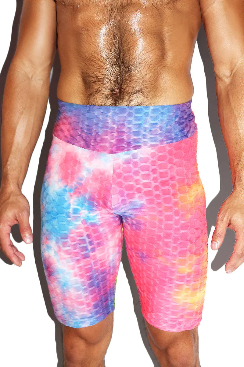 Rainbow Tye Dye Waffle Long Biker Shorts-Multi