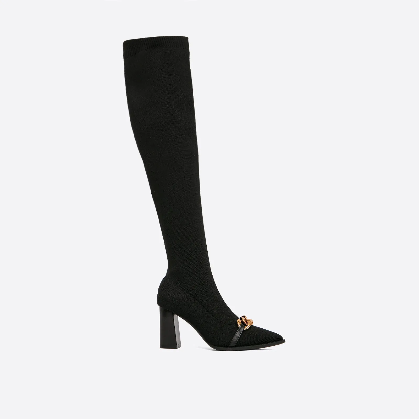 Sohiwoo Women MOUSSE FIT Women Chain Elegant Ladies Fly Knit High Boots