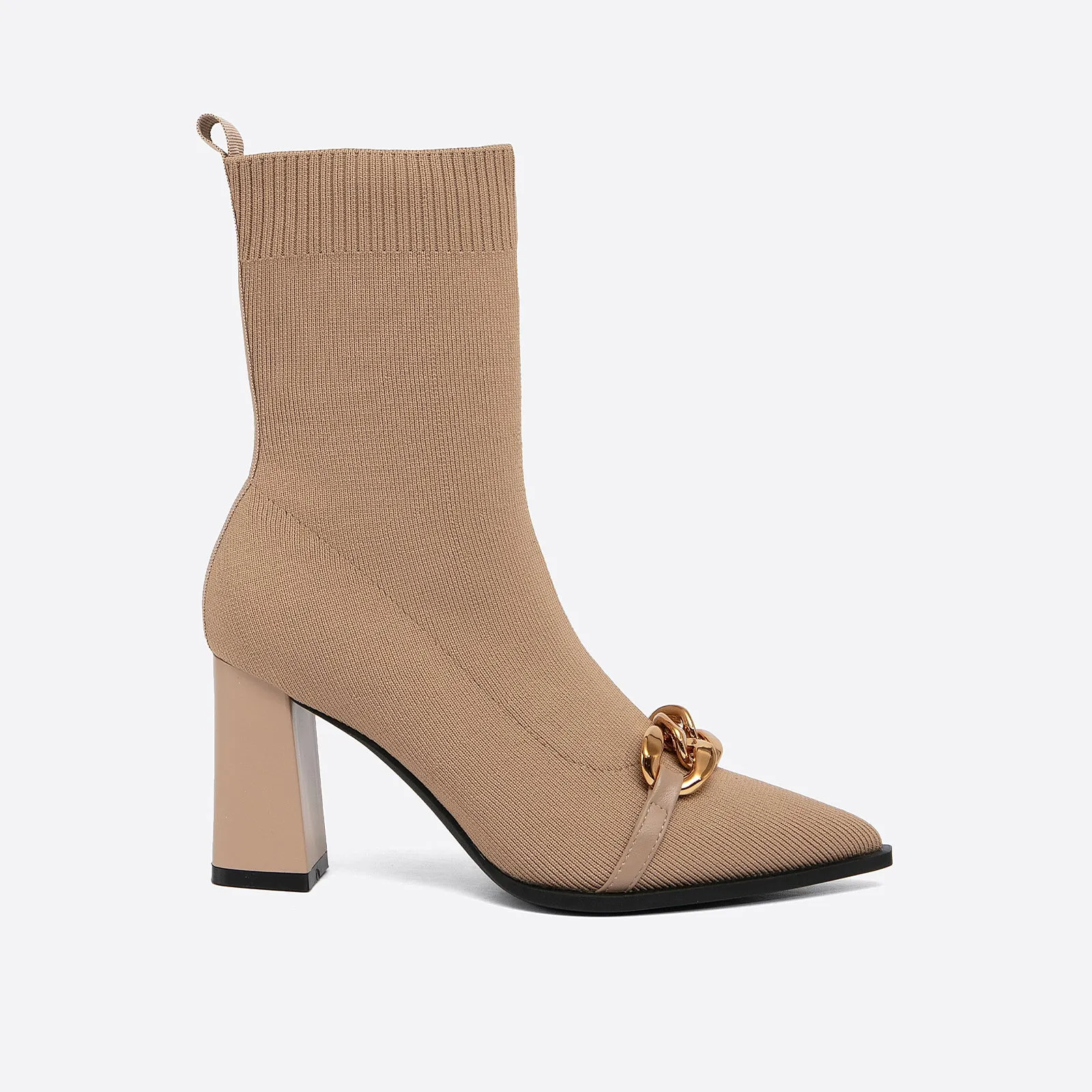 Sohiwoo Women MOUSSE FIT Women Chain Elegant Ladies Fly Knit High Boots