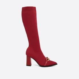 Sohiwoo Women MOUSSE FIT Women Chain Elegant Ladies Fly Knit High Boots