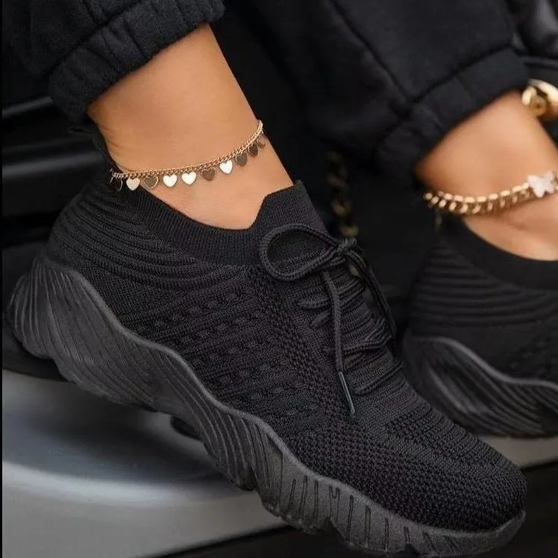 Women Sneakers Lightweight Knitted Shoes Women Casual Flats Shoes Plus Size Female Tennis Shoes Non-Slip Women Sport Shoes