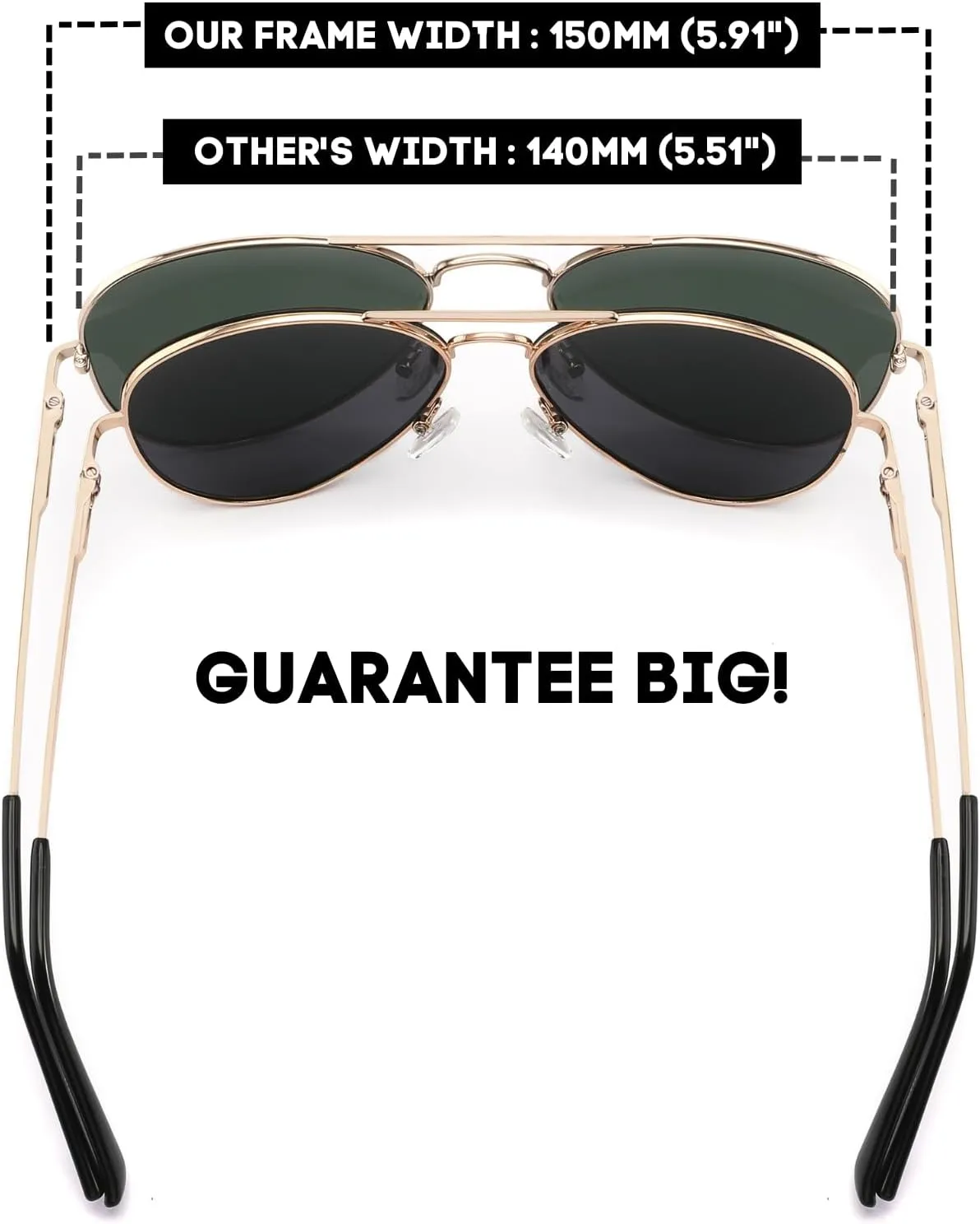 XXL Size Extra Large Classic Polarized Aviator Sunglasses 150MM for Big Wide Head Men Ultralight UV400 Glasses